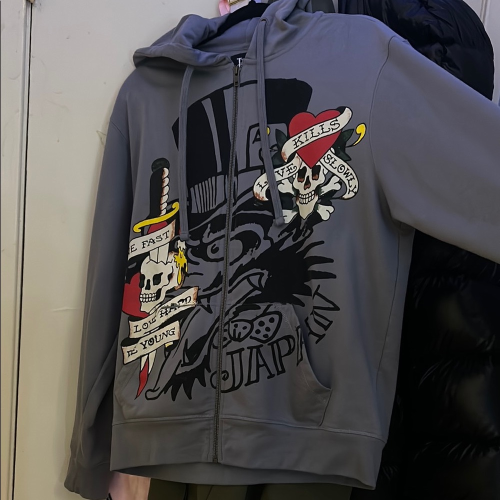 Gray Graphic Ed Hardy Hoodie